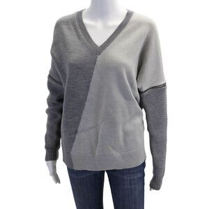 Cut25 by Yigal Azrouel Womens Two Tone V-neck Zip Sleeve Sweater Top Gray Size M